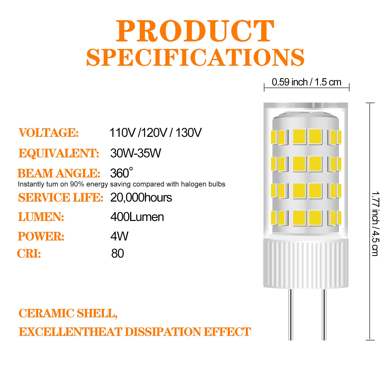 HUIMEIJIA GY5.3 Base LED Bulb AC110V 4W Equivalent 40W Halogen Lamp Replacement A1607Y T4 Light for Table Lamps Closet Lights Landscape Light Wall sconces Chandeliers Track Warm White 3000k 4Pack