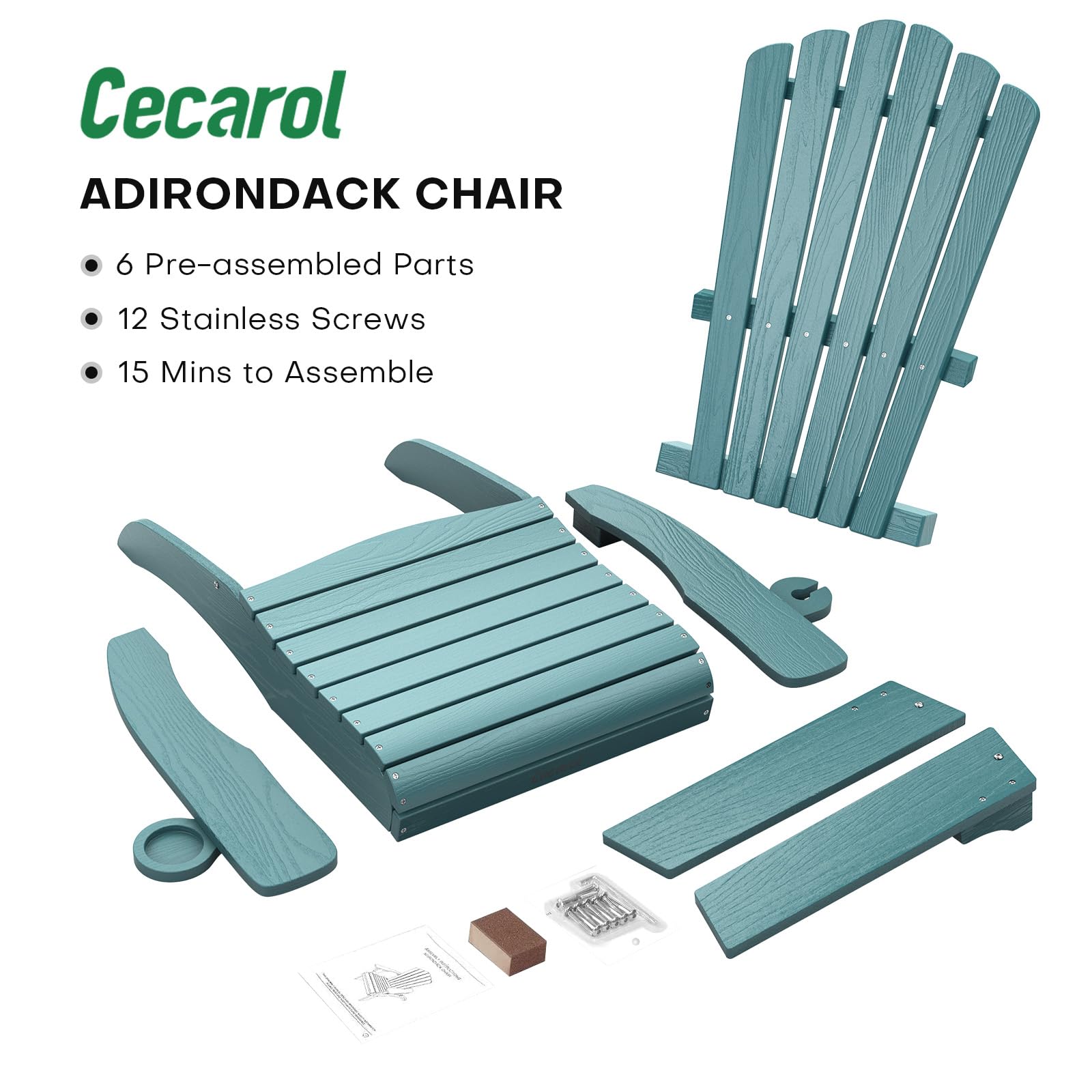 Cecarol Oversized Adirondack Chair Plastic, Outdoor Fire Pit Chair with Cup Holder, Adirondack Patio Chair Weather Resistant for Outside, Porch, Lawn, Garden- AC01, Blue