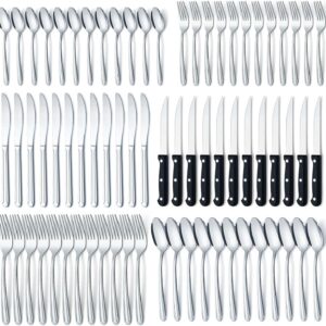 BEWOS 72 Pieces Silverware Set, Stainless Steel Cutlery Set for 12, Silverware Set With Steak Knives, Flatware Set Mirror Polished, Tableware Set for Home Kitchen Restaurant Hotel, Dishwasher Safe