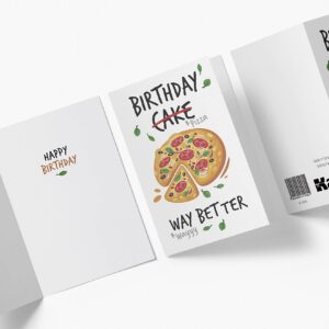 Karto Pizza Birthday Card For Men Women, Large 5.5 x 8.5 Happy Birthday Card For Him Her, Birthday Card For Husband, Birthday Card For Brother Sister, Nephew, Niece Pizza Cake