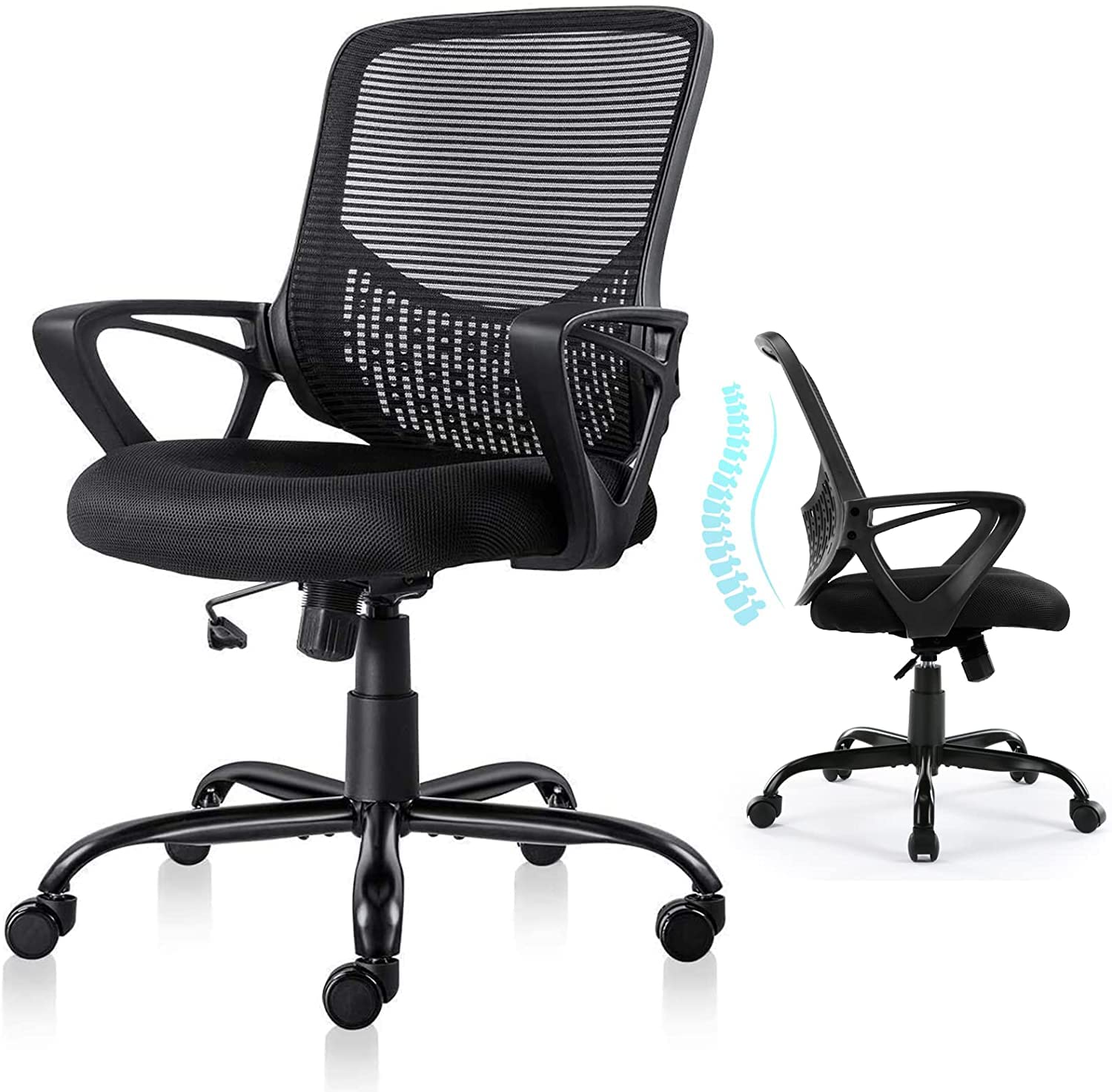 Office Chair Ergonomic Computer Chair Mesh Back Desk Chair Mid Back Task Chair with Armrests/Height Adjustable for Home Office Gaming