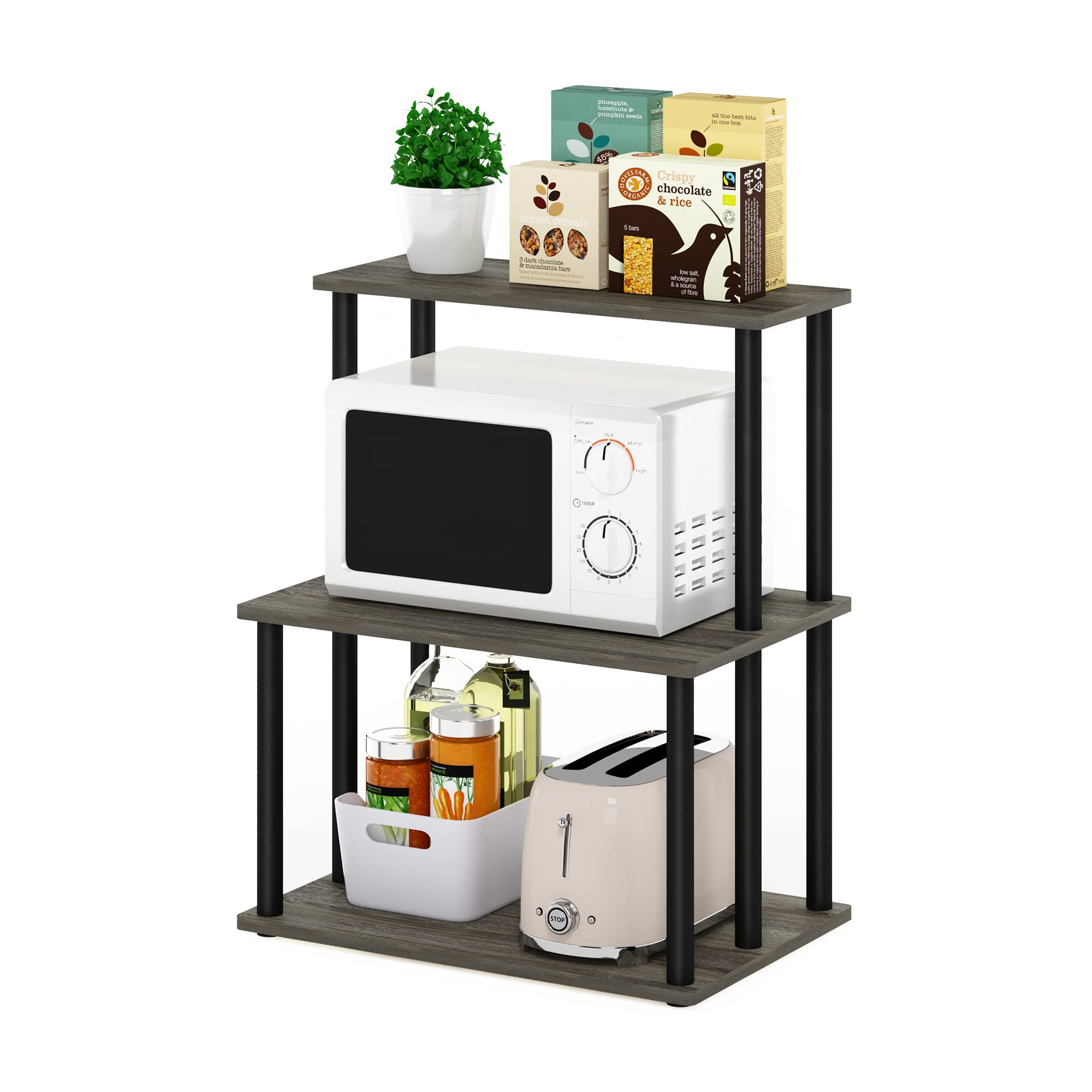 Furinno Turn-N-Tube 3-Tier Toolless Kitchen Storage Shelf, French Oak Grey/Black