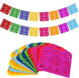 qpout 2 pieces mexican party decorations banners, felt colorful day of the dead papel picado banner, fiesta birthday baby shower party decorations, dia de los muertos garland, cinco de mayo flags