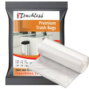 itouchless small/medium trash bags, fits 2 gal, 3 gal, 4 gal, 5 gal, and 6 gallon garbage cans, strong bathroom kitchen bin liners, for rubbish recycling compost in the home, office, clear, 50 count