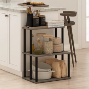 Furinno Turn-N-Tube 3-Tier Toolless Kitchen Storage Shelf, French Oak Grey/Black