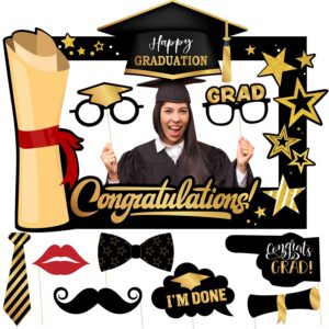 black and gold graduation decorations class of 2025 photo booth props black congratulations graduation frame and photo props for graduation party supplies