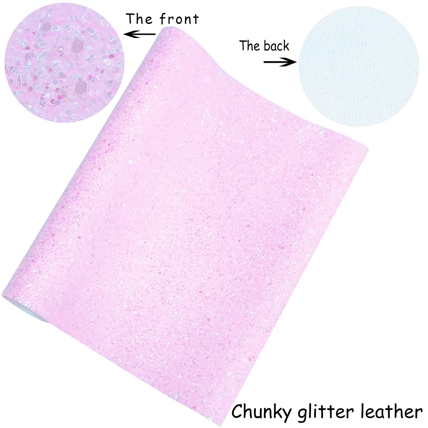 Greatdiy Sparkly Soft Pink Chunky Glitter Faux Leather Roll 12 x 52 inch Shiny Solid Color Synthetic Leatherette PU Fabric for Bows Earrings (17015#7)