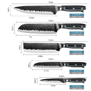 Dfito 5 Pieces Chef Knife Set, Hand Forged Japanese Knife Set with Gift Box, Ultra Sharp Professional Knife Set, High Carbon Stainless Steel with Pakkawood Handle for Home Kitchen Restaurant