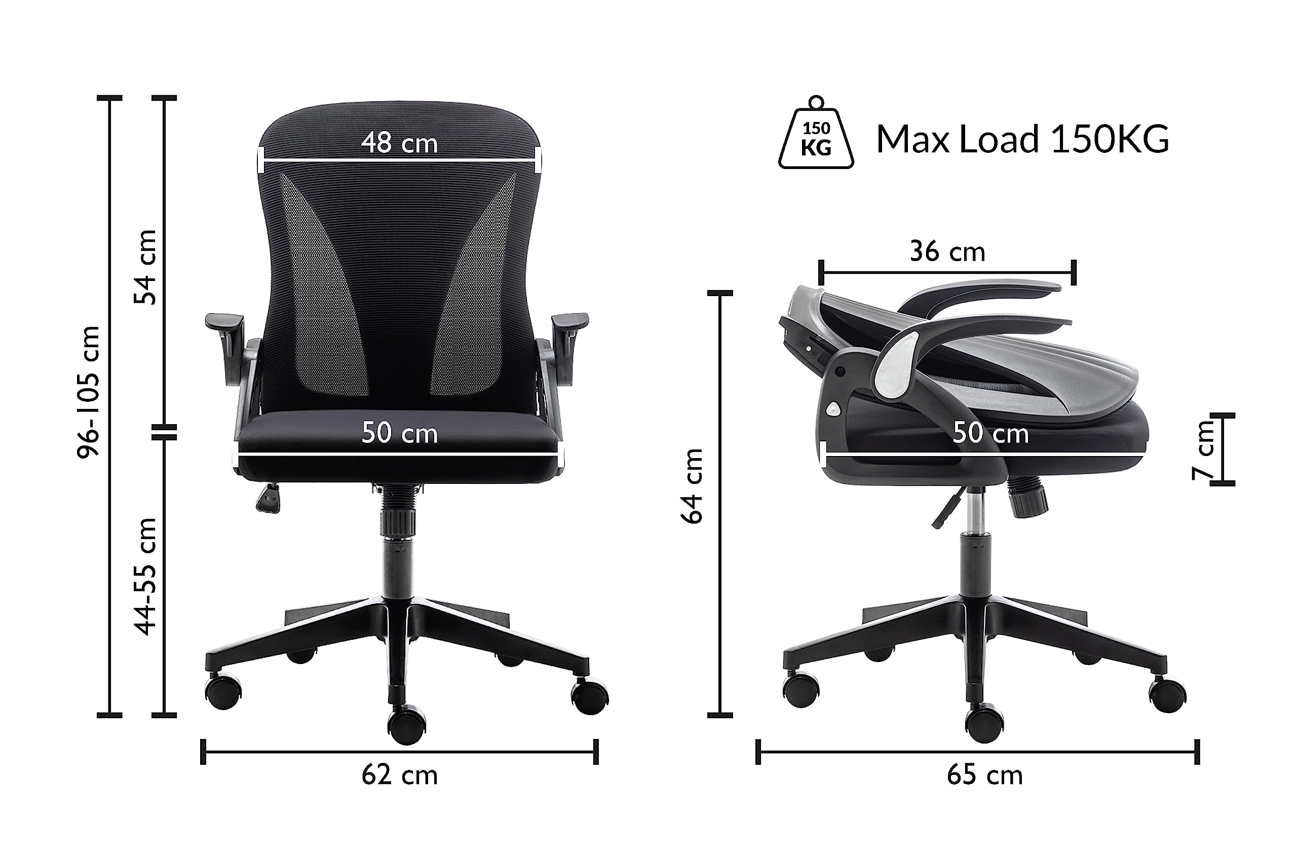 Tervo Model S | Folding Office Chair for Small Spaces | Gaming Chair for Adults & Kids | Ergonomic Mesh Computer Chair for Bedroom | Desk Chair for Home Work | (Triple Black)