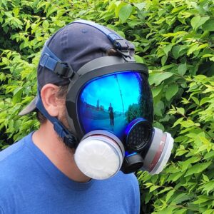 PD-100 Arctic Blue Mirrored Full Face Organic Vapor & Particulate Respirator - Dual Activated Charcoal Filtration - Full Face Eye Protection Mask