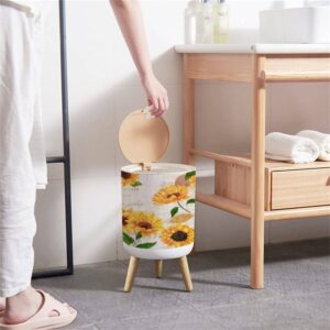 Small Trash Can with Lid A seamless with hand drawn vibrant yellow watercolor sunflowers on the Round Recycle Bin Press Top Dog Proof Wastebasket for Kitchen Bathroom Bedroom Office 7L/1.8 Gallon