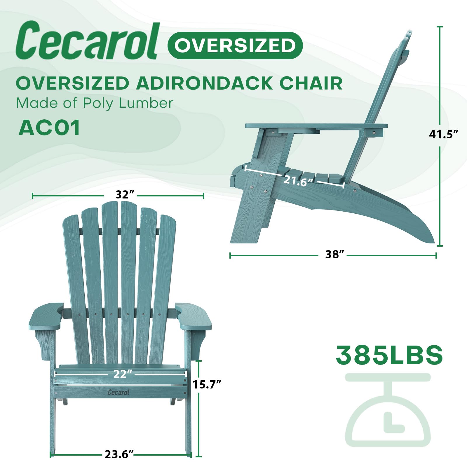 Cecarol Oversized Adirondack Chair Plastic, Outdoor Fire Pit Chair with Cup Holder, Adirondack Patio Chair Weather Resistant for Outside, Porch, Lawn, Garden- AC01, Blue