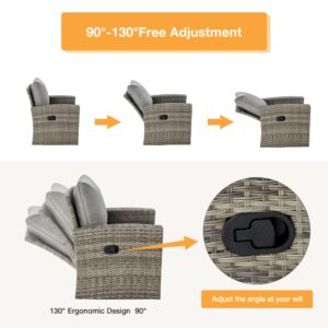 GYUTEI 6 Piece Outdoor Patio Funiture Set,Outdoor Sectional Recliner Sofa Modern High Back Wicker Seating with 2 Ottomans,All Weather Cushions and Storage Table (Grey)