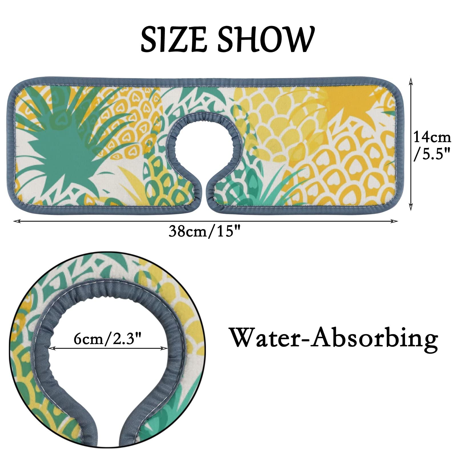 Vantaso 2PCS Faucet Absorbent Mat, Funny Pineapple Washable Sink Drip Catcher, Kitchen Bath Countertop Sinkmat Microfiber Drying Mats