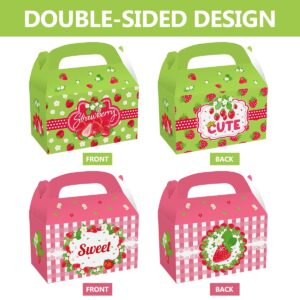 CIEOVO 24 Pack Strawberry Party Cardboard Treat Box Cute Fruit Strawberry Party Favor Boxes Goody Bags Treat Boxes for Sweet One Strawberry Theme Birthday Baby Shower Supplies