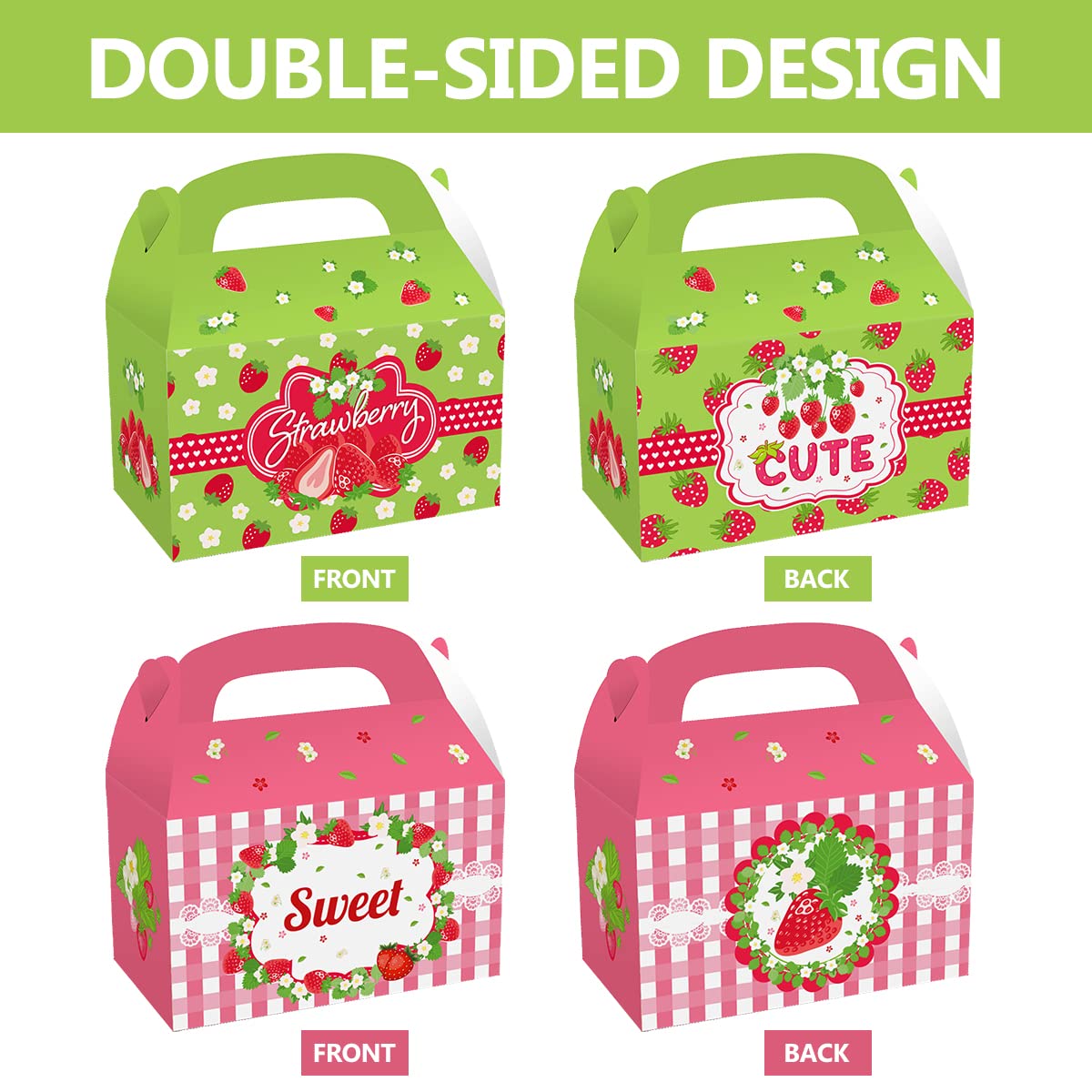 CIEOVO 24 Pack Strawberry Party Cardboard Treat Box Cute Fruit Strawberry Party Favor Boxes Goody Bags Treat Boxes for Sweet One Strawberry Theme Birthday Baby Shower Supplies