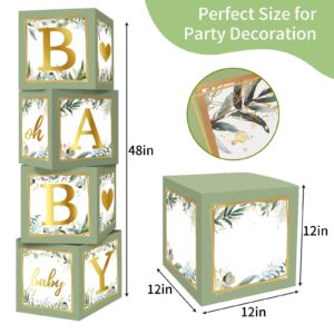 RUBFAC Sage Green Baby Boxes with Letters for Baby Shower, 4pcs Safari Baby Shower Decorations for Boy Girl Balloon Boxes Gender Reveal Baby Shower Birthday Party Favors