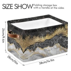 Gold Black Marble Square Storage Basket Storage Bins Canvas Storage Organizer Closet Shelf Organizer for Home Office, 2 Pc