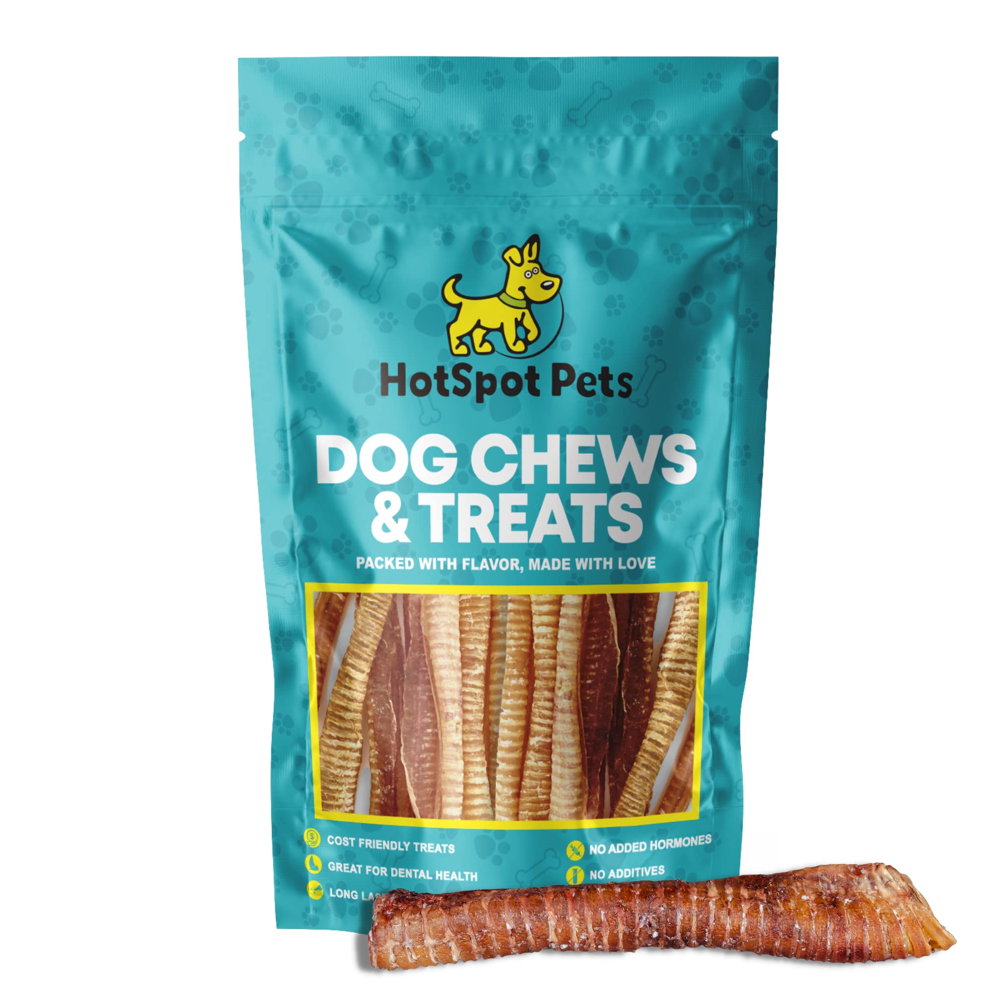 hotspot pets Premium 6'' Beef Trachea for Dogs Large - All Natural Long Lasting Dog Chews Rich in Glucosamine & Chondroitin 100% Beef Chews Single Ingredient Grass Fed Dog Treats - (8 Count)