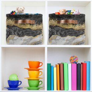 Gold Black Marble Square Storage Basket Storage Bins Canvas Storage Organizer Closet Shelf Organizer for Home Office, 2 Pc