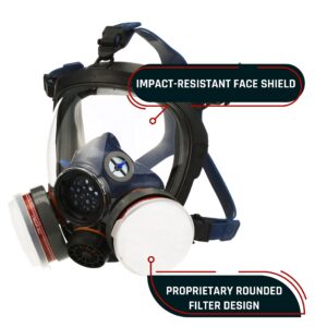 PD-100 Arctic Blue Mirrored Full Face Organic Vapor & Particulate Respirator - Dual Activated Charcoal Filtration - Full Face Eye Protection Mask