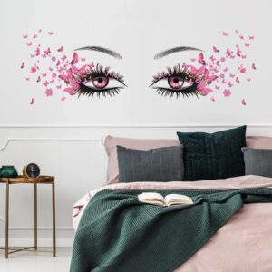 Beautiful Eyelash Eyes Wall Stickers Flying Butterfly Wall Decals Beautiful Girl Heart Wall Decor Vinyl Wall Art Butterflies Wall Decor Stickers for Women Girls Bedroom Living Room Decoration