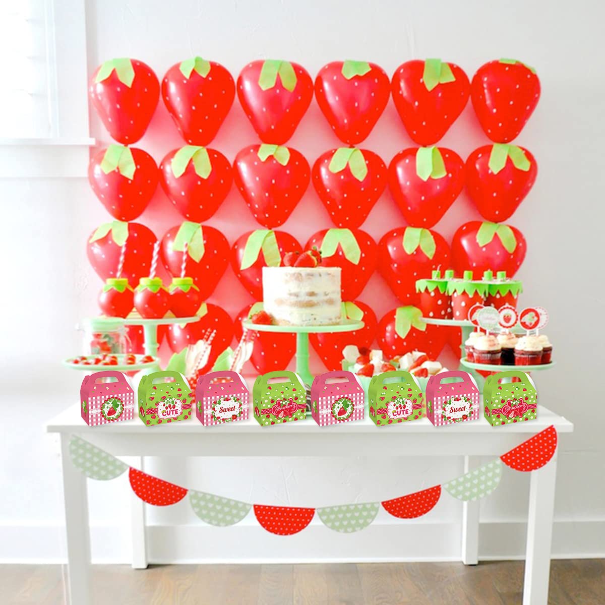 CIEOVO 24 Pack Strawberry Party Cardboard Treat Box Cute Fruit Strawberry Party Favor Boxes Goody Bags Treat Boxes for Sweet One Strawberry Theme Birthday Baby Shower Supplies