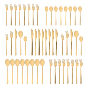 uniturcky 50-piece flatware silverware cutlery set for 10, stainless steel utensils for home kitchen restaurant hotel, include knife fork spoon, gold mirror finish, ergonomic design,dishwasher safe