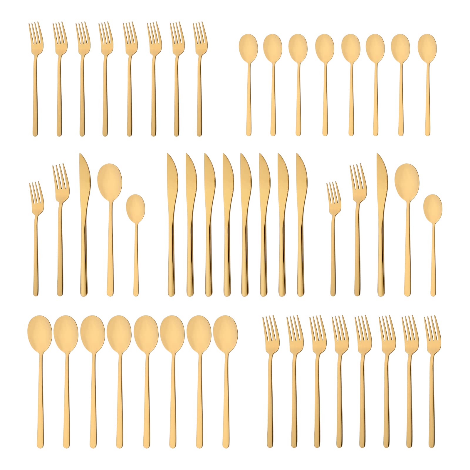 Uniturcky 50-Piece Flatware Silverware Cutlery Set for 10, Stainless Steel Utensils for Home Kitchen Restaurant Hotel, Include Knife Fork Spoon, Gold Mirror Finish, Ergonomic Design,Dishwasher Safe