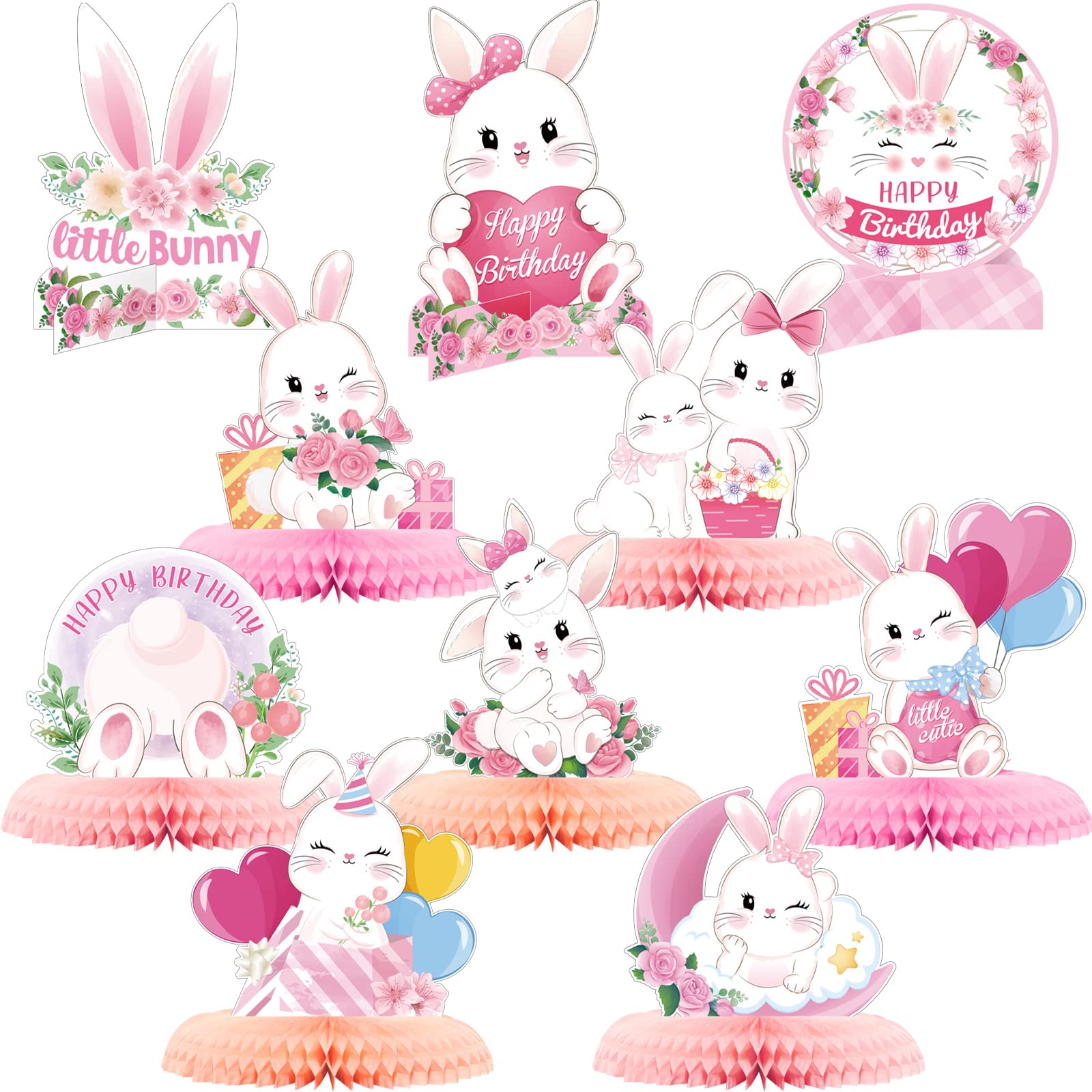 10 Pcs Easter 3D Bunny Party Centerpiece Cute Rabbit Table Decorations Bunny Honeycomb Centerpiece for Girl Birthday Party Table Decorations Baby Shower Supplies