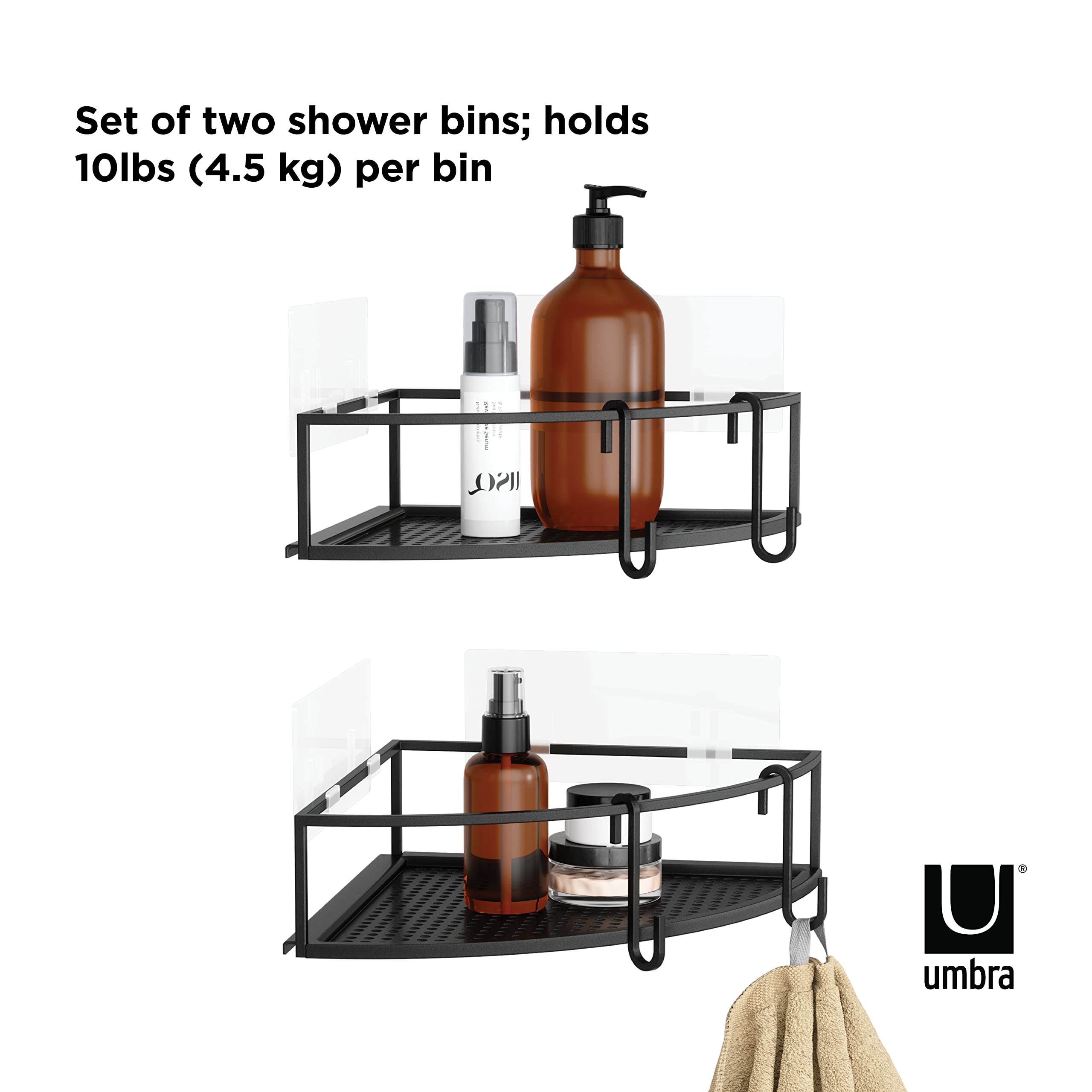 Umbra Cubiko Shower Bin Caddy Set, Corner, Black