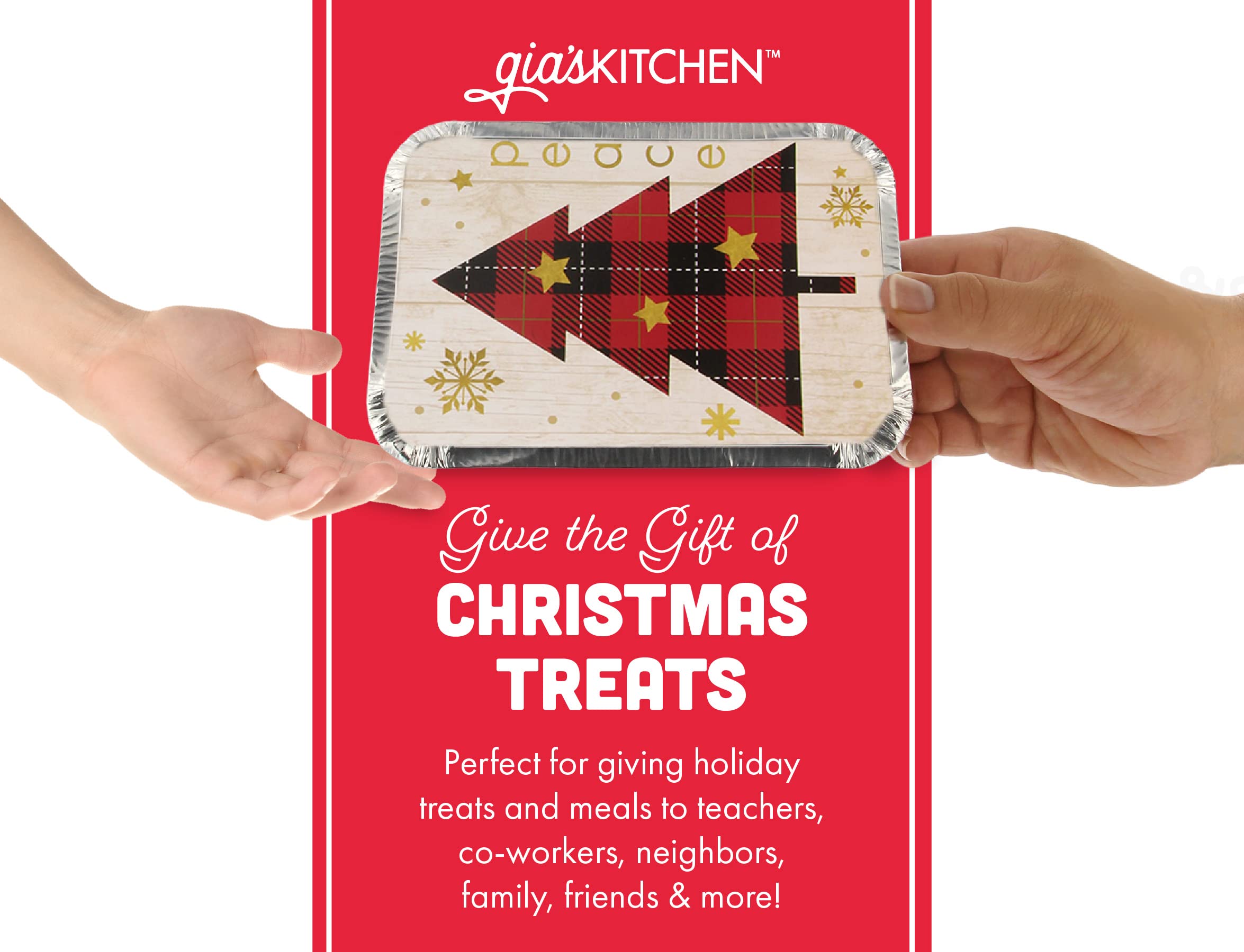 Gia's Kitchen Aluminum Pans with Lids, Set of 12 Christmas Tins - Heavy Duty Foil Pans with Lids, Ideal for Leftovers, Holiday Cookie Gifts - Assorted Traditional Foil, Rectangular (24 Piece Set)