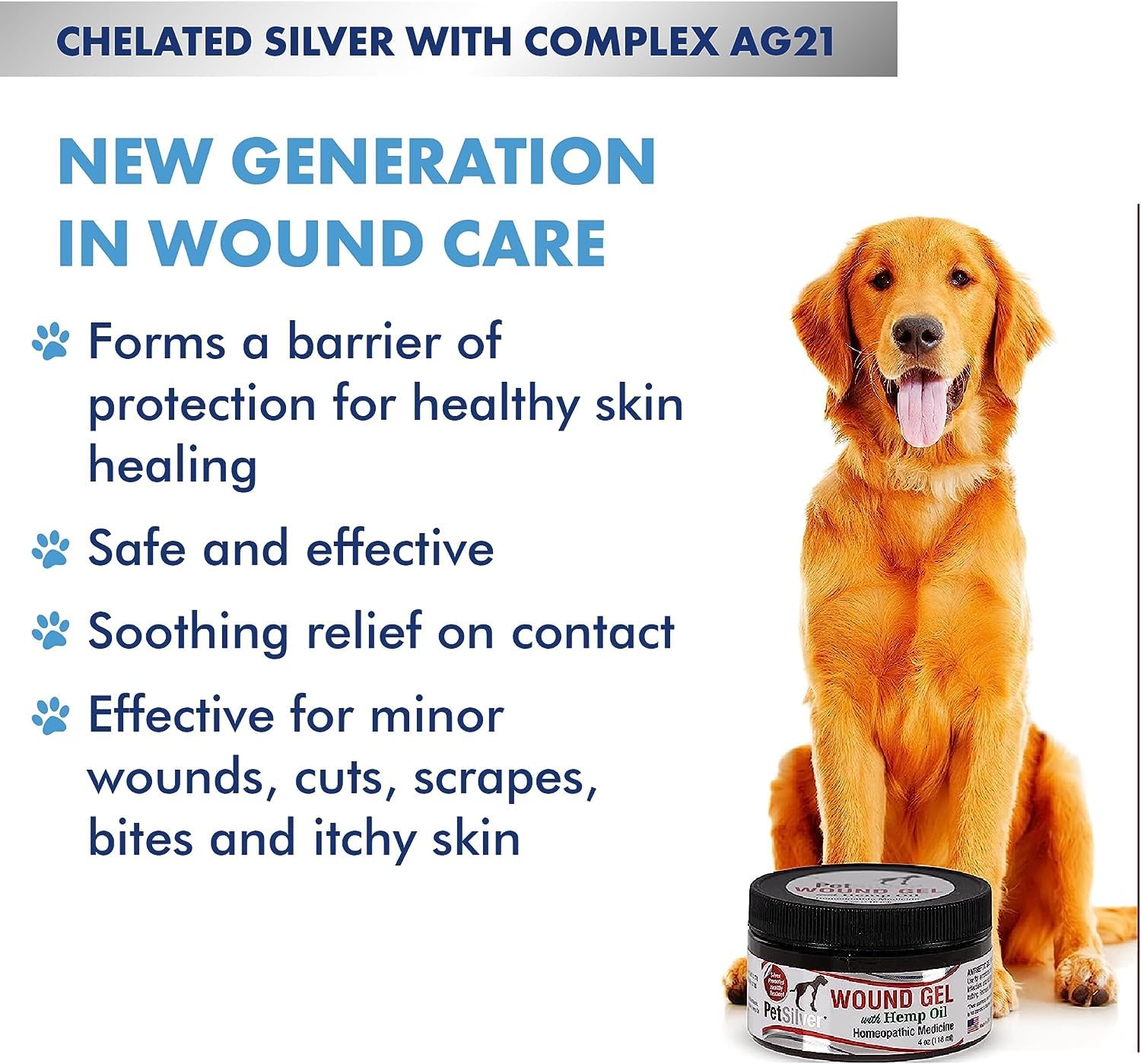 PetSilver Wound Gel with Complex AG21 & Hemp Oil | Chelated Silver 200 ppm | Dog & Cats | Wounds | Hot Spots | Itches | Skin Irritations | Burns | Rashes | Sores | Homeopathic Relief | 4oz