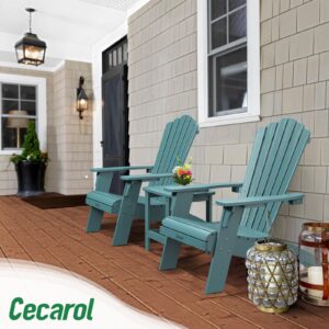 Cecarol Oversized Adirondack Chair Plastic, Outdoor Fire Pit Chair with Cup Holder, Adirondack Patio Chair Weather Resistant for Outside, Porch, Lawn, Garden- AC01, Blue