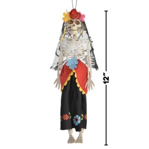 Day of The Dead Hanging Skeleton - 12" (1 Count) - Eye-Catching Halloween Decor Premium Plastic, Perfect for Indoor & Outdoor Use, Bride