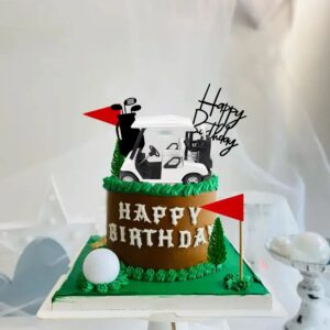 Golf Cake Decorations Golf Cart Cake Toppers Heading for The Green Cake Topper for Golfers with Cart Flag Golf Ball for Golf Theme Party Supplies (White)