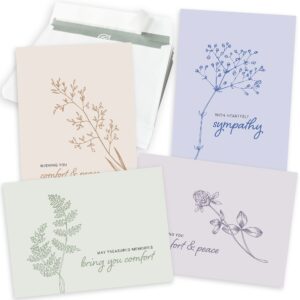 sympathy cards with envelopes - 24 sympathy cards with sentimental designs and thoughtful messages - 4 unique condolences card designs in a sympathy cards assortment box with envelopes (pastel)