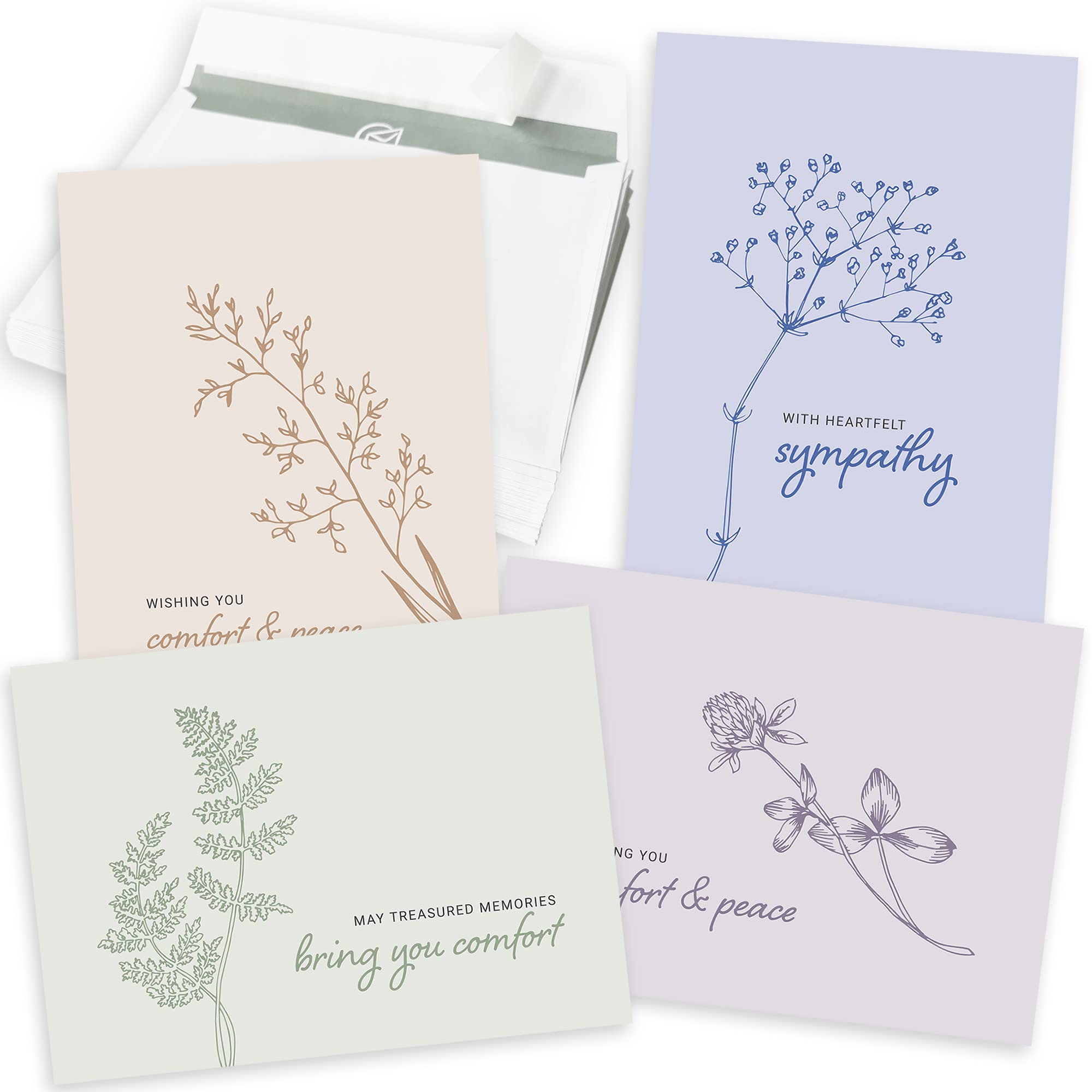 Sympathy Cards with Envelopes - 24 Sympathy Cards with Sentimental Designs and Thoughtful Messages - 4 Unique Condolences Card Designs in a Sympathy Cards Assortment Box with Envelopes (Pastel)