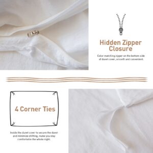 BISELINA French Linen Duvet Cover Set 3pcs with Hidden Zipper Closure Natural Flax Cotton Blend Solid Color Soft Breathable Luxury Farmhouse Bedding -Queen Size, White