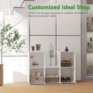 C&AHOME Cube Storage Organizer, 6-Cube Shelves Units, Closet Cabinet, DIY Plastic Modular Book Shelf, Ideal for Bedroom, Living Room, Office, 36.6" L x 12.4" W x 36.6" H Milky UPCS06M