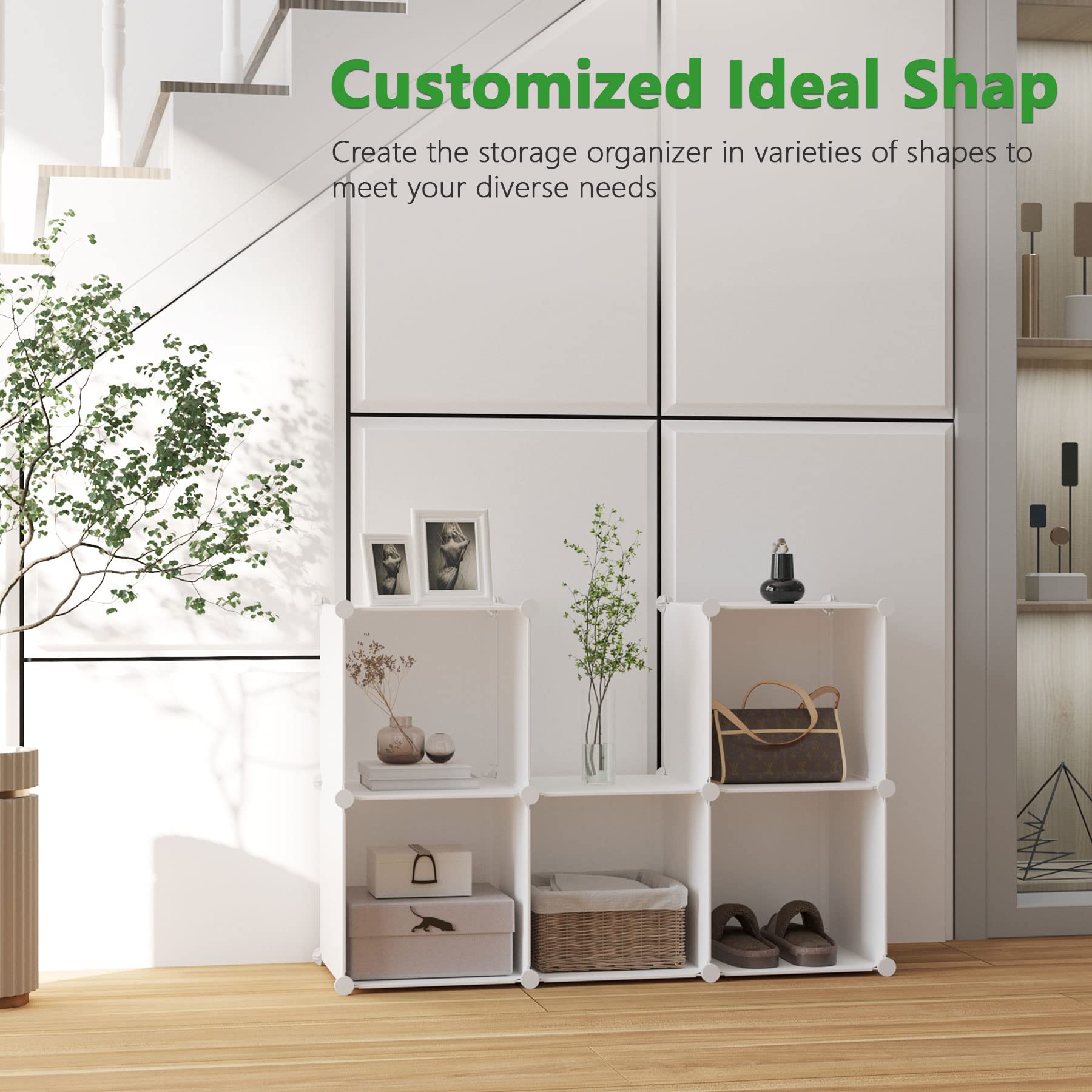 C&AHOME Cube Storage Organizer, 6-Cube Shelves Units, Closet Cabinet, DIY Plastic Modular Book Shelf, Ideal for Bedroom, Living Room, Office, 36.6" L x 12.4" W x 36.6" H Milky UPCS06M