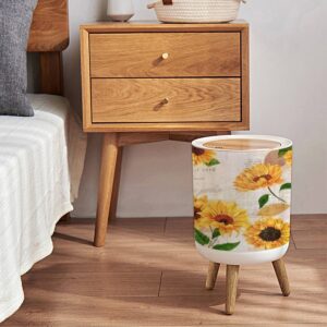 Small Trash Can with Lid A seamless with hand drawn vibrant yellow watercolor sunflowers on the Round Recycle Bin Press Top Dog Proof Wastebasket for Kitchen Bathroom Bedroom Office 7L/1.8 Gallon