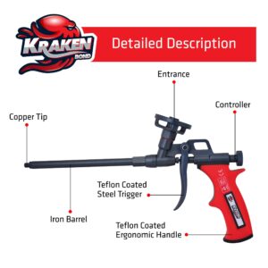 Kraken Bond PRO Spray Foam Gun - Professional Insulation for Window and Door Great Applicator for Caulking Sealing | Metal Body Covered Fully Teflon PTFE Nonstick | Foam&Cleaner NOT Included