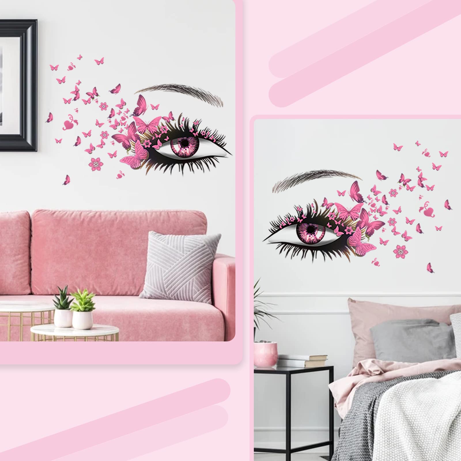 Beautiful Eyelash Eyes Wall Stickers Flying Butterfly Wall Decals Beautiful Girl Heart Wall Decor Vinyl Wall Art Butterflies Wall Decor Stickers for Women Girls Bedroom Living Room Decoration