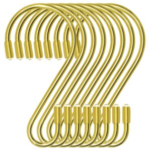 waitkey 30 pack s hooks for hanging, 3.15 inch stainless steel s shaped hooks curtain hooks heavy duty s hooks for hanging pots and pans, plants, jeans, clothes, jewelry, towels, cups (gold)