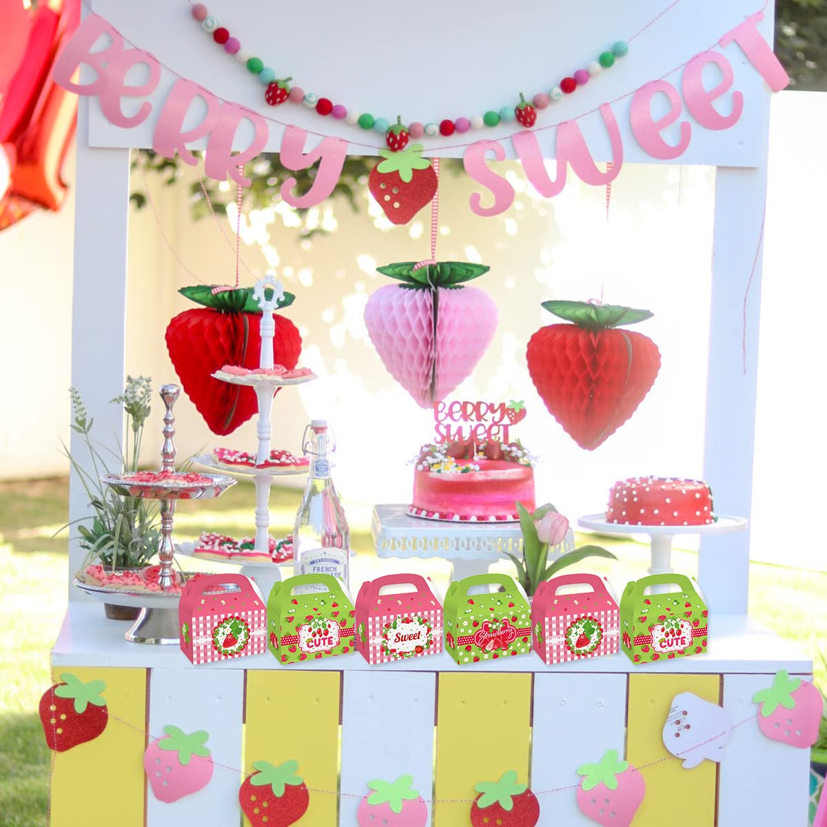 CIEOVO 24 Pack Strawberry Party Cardboard Treat Box Cute Fruit Strawberry Party Favor Boxes Goody Bags Treat Boxes for Sweet One Strawberry Theme Birthday Baby Shower Supplies