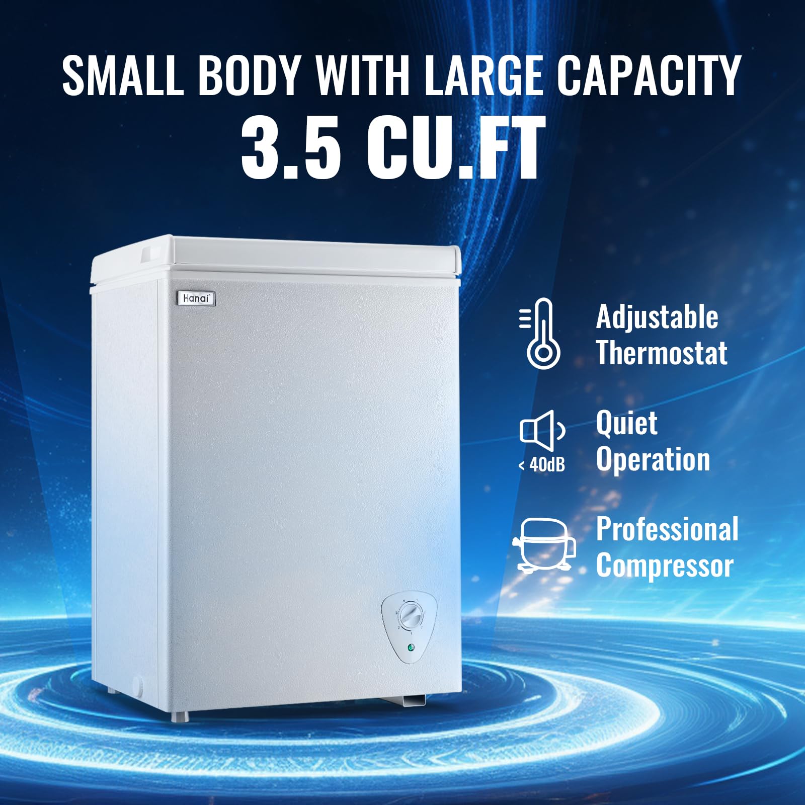 WANAI 3.5 Cu.Ft Deep Freezer Mini Chest Freezer Small Freezer with Top Open Door and Removable Storage Basket, 7 Gears Temperature Control, Energy Saving, for Office Dorm or Apartment White