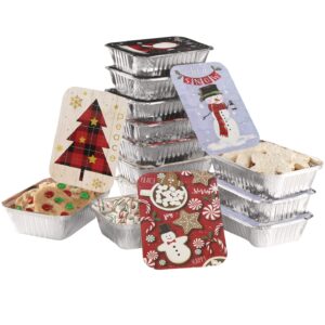 Gia's Kitchen Aluminum Pans with Lids, Set of 12 Christmas Tins - Heavy Duty Foil Pans with Lids, Ideal for Leftovers, Holiday Cookie Gifts - Assorted Traditional Foil, Rectangular (24 Piece Set)