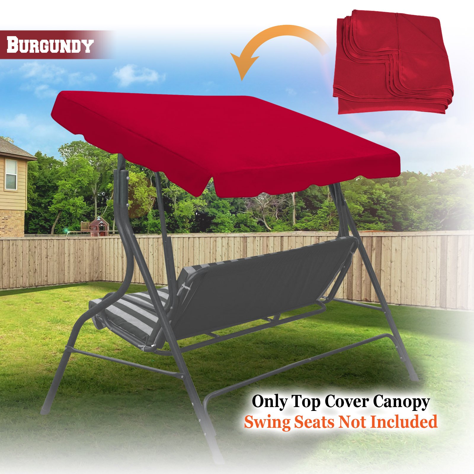 BenefitUSA Canopy ONLY Swing Chair Awning Outdoor Swing Cover Outdoor Patio Swing Canopy Replacement Porch Top Cover for Seat Furniture (65"x45", Burgundy)