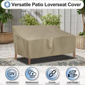 OutdoorLines Outdoor Waterproof Patio Loveseat Couch Cover - UV Resistant Patio Sofa Furniture Covers Weatherproof Heavy Duty Glider Covers for Outdoor Furniture, 58Wx32.5Dx31H Inches, Camel